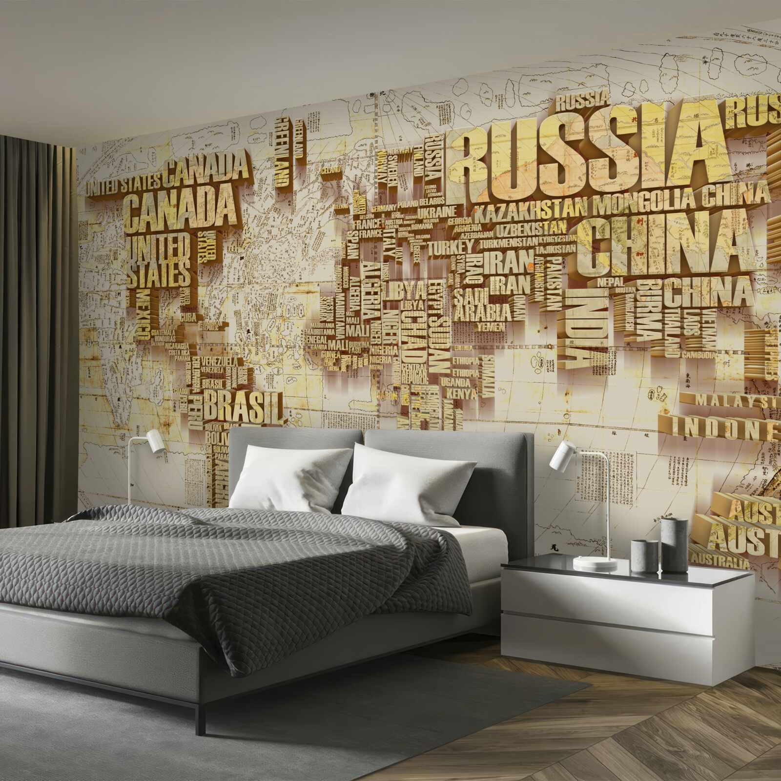 Fotobehang wereldbol bestaat uit de namen van landen