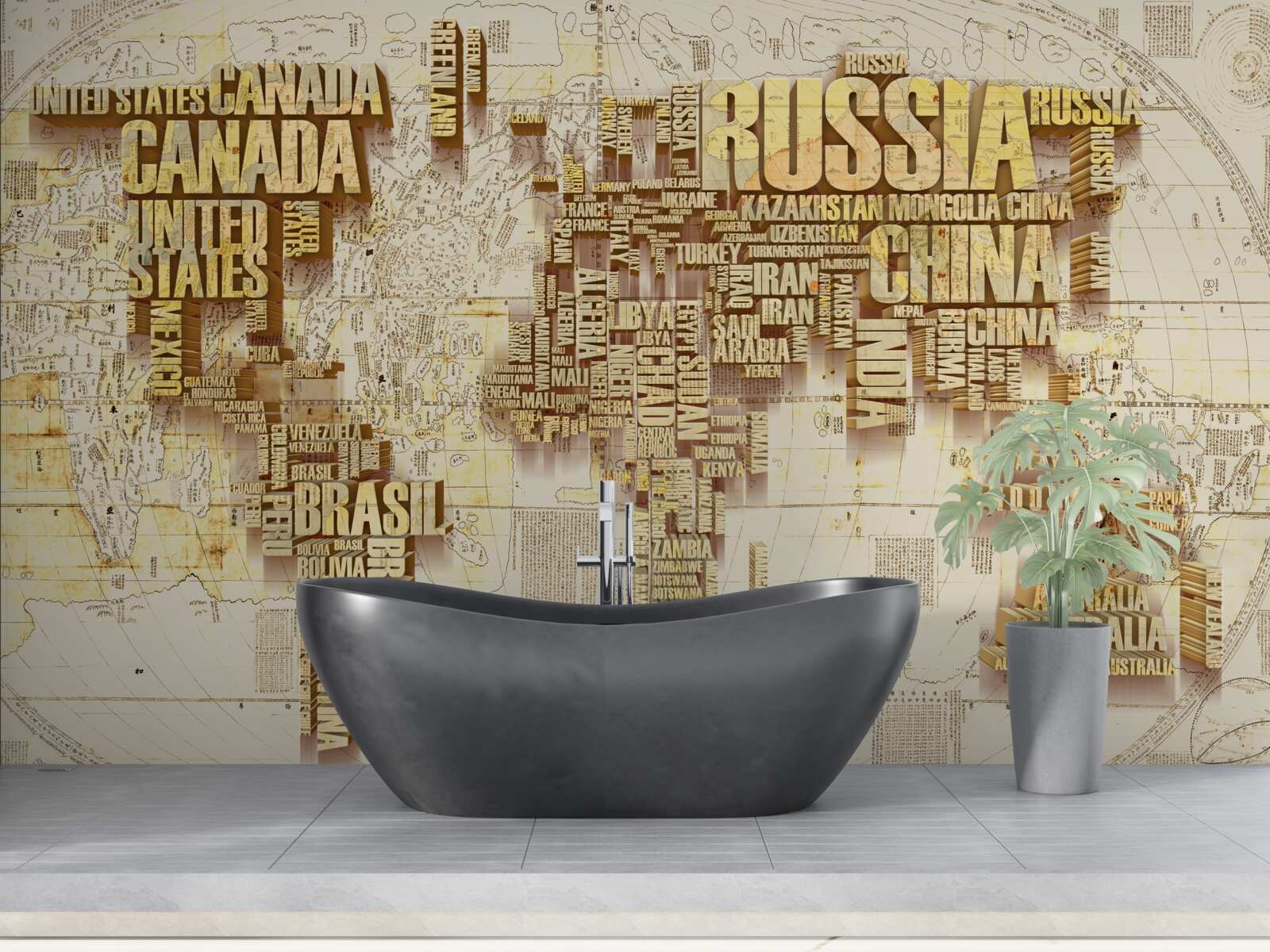 Fotobehang wereldbol bestaat uit de namen van landen