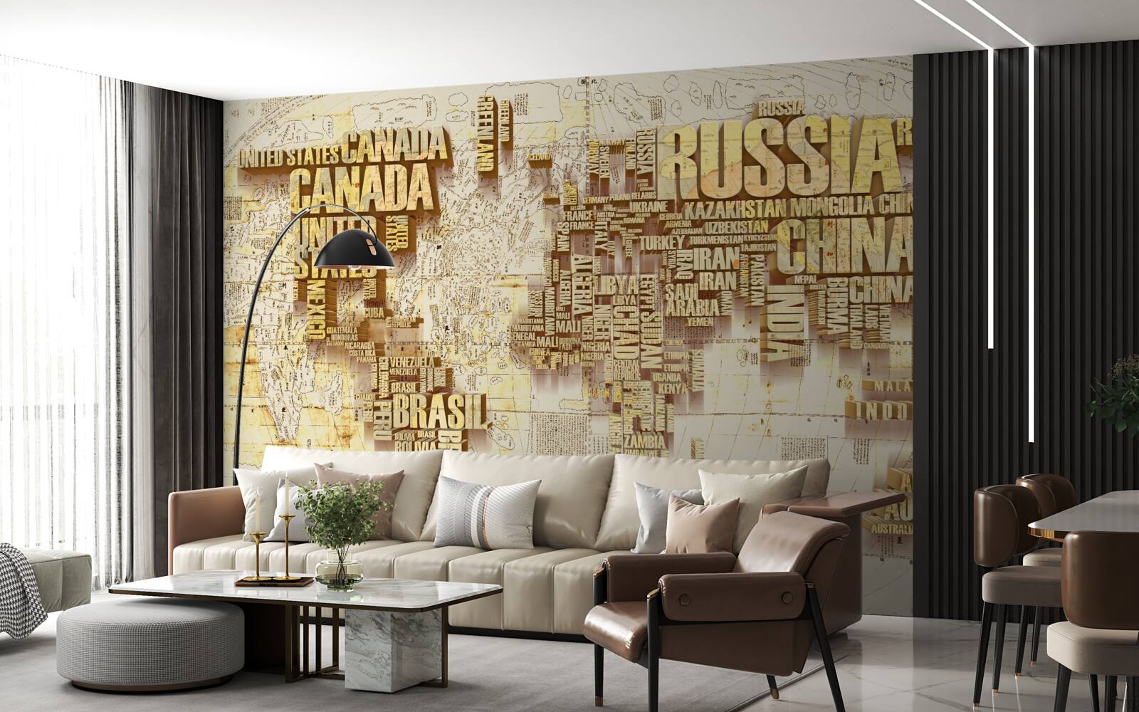 Fotobehang wereldbol bestaat uit de namen van landen