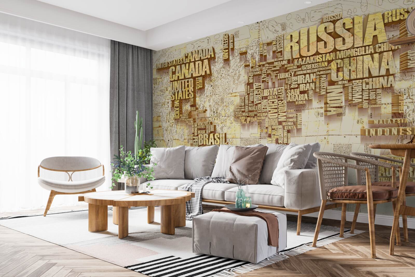 Fotobehang wereldbol bestaat uit de namen van landen