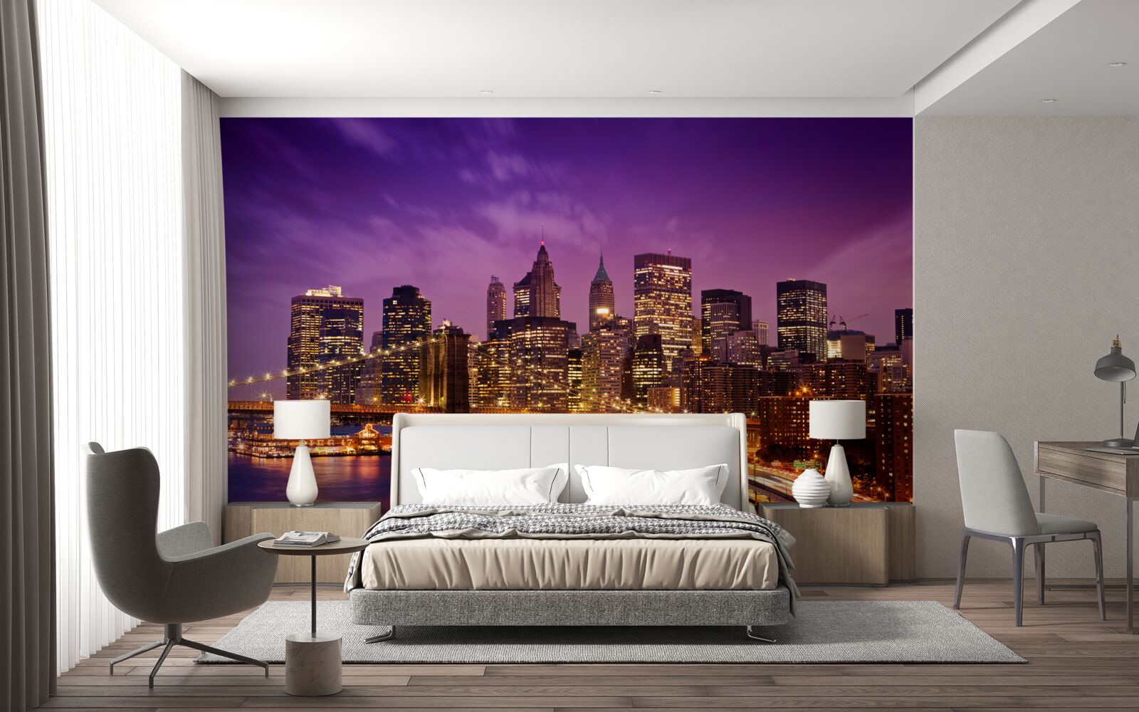 Fotobehang brooklyn bridge bij nacht