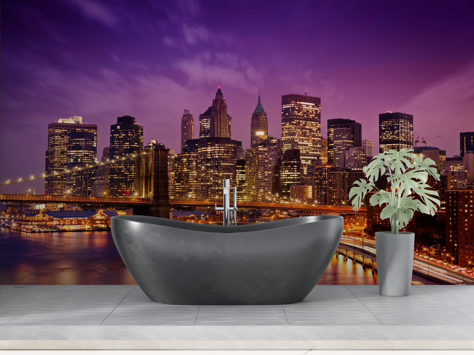 Fotobehang brooklyn bridge bij nacht