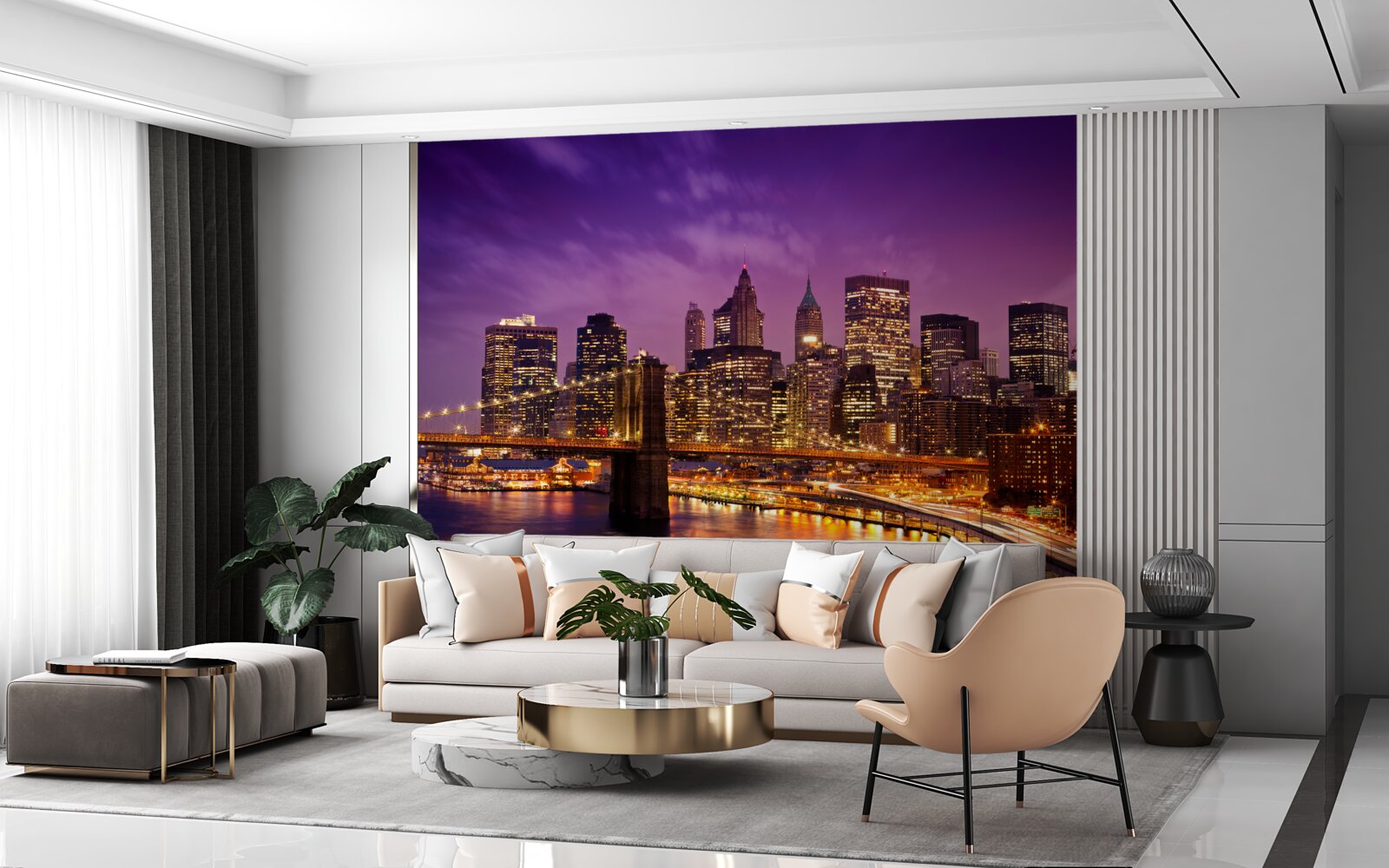 Fotobehang brooklyn bridge bij nacht