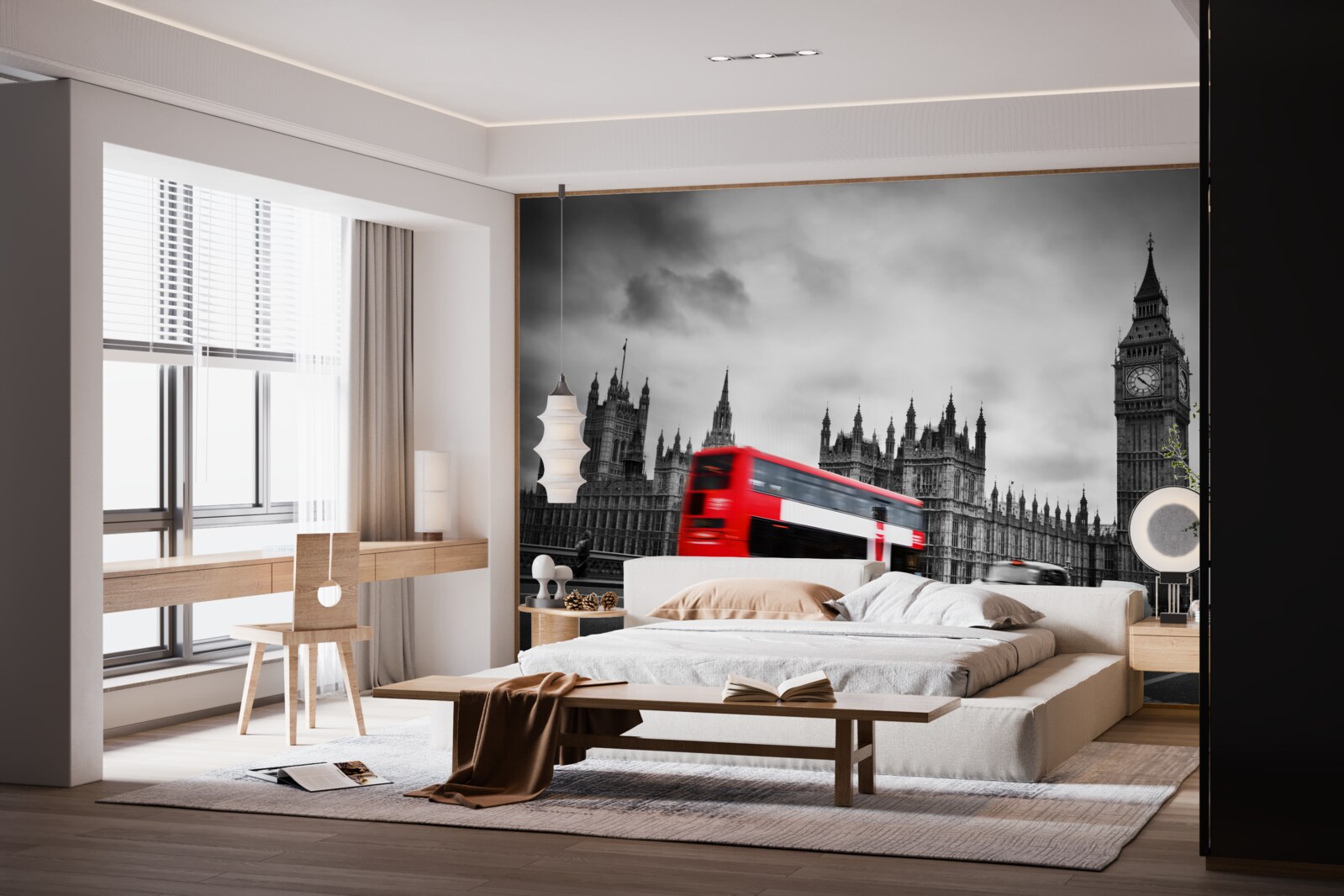 Fotobehang londense bus op de weg