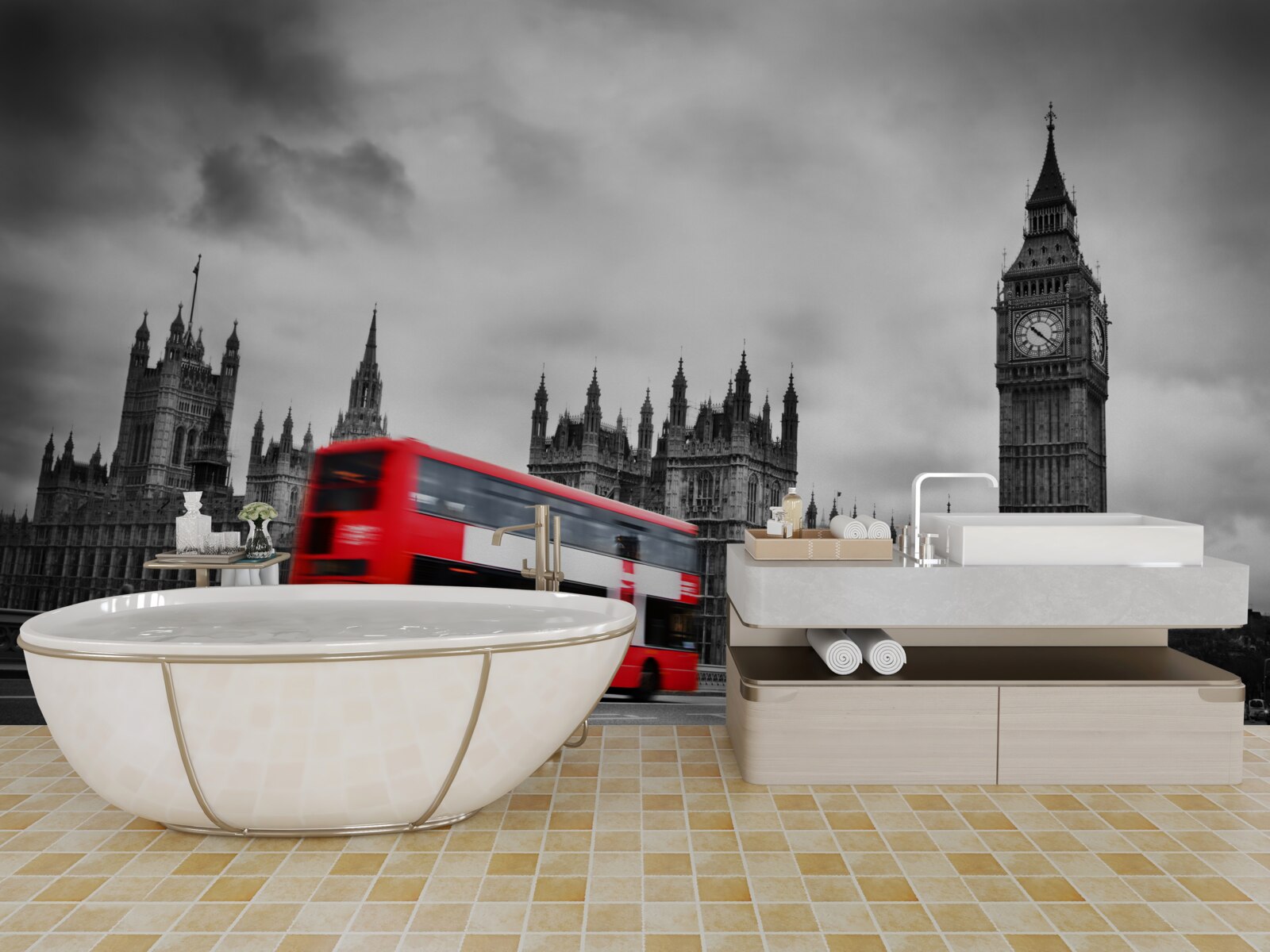 Fotobehang londense bus op de weg