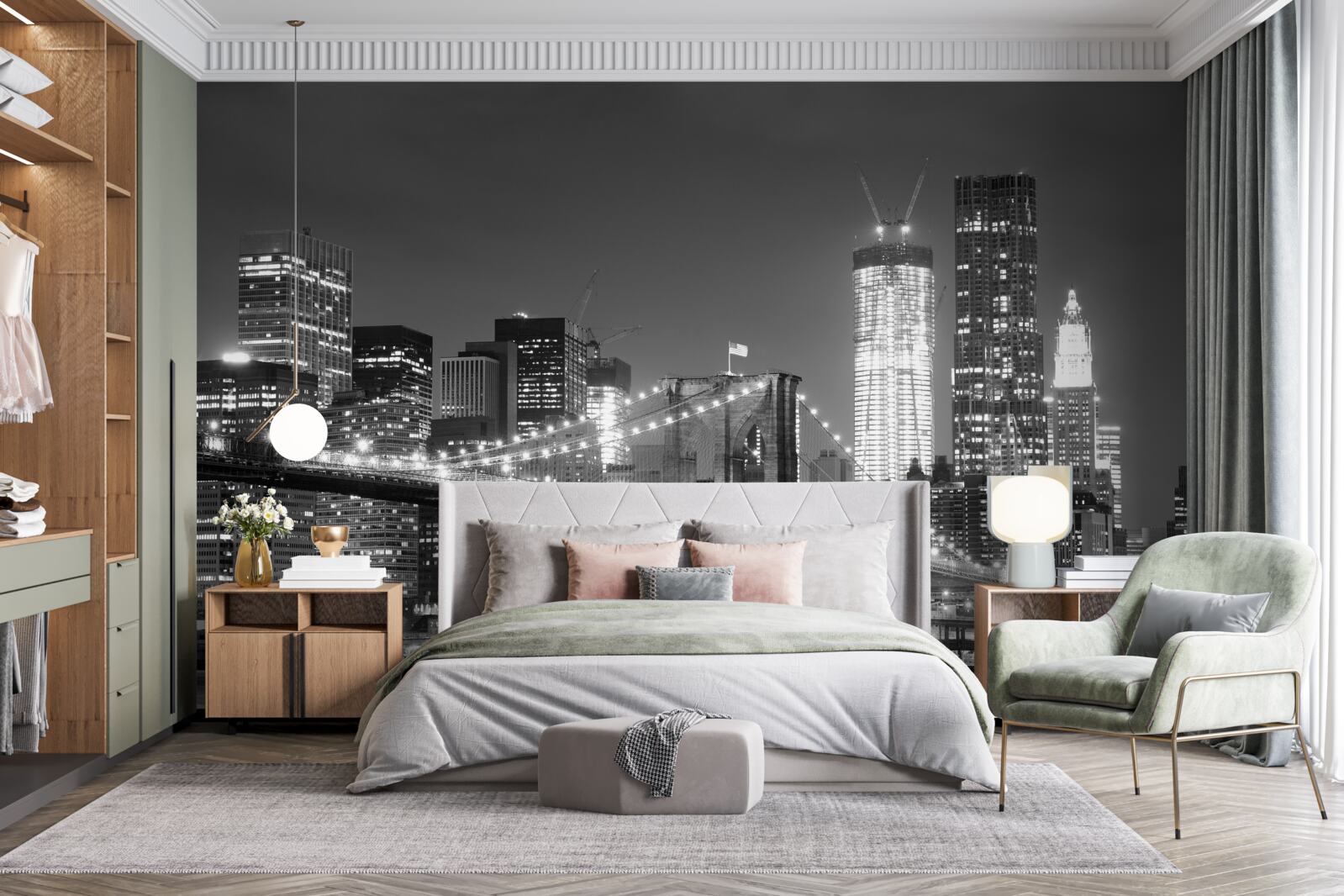 Fotobehang brooklyn bridge in zwart-wit
