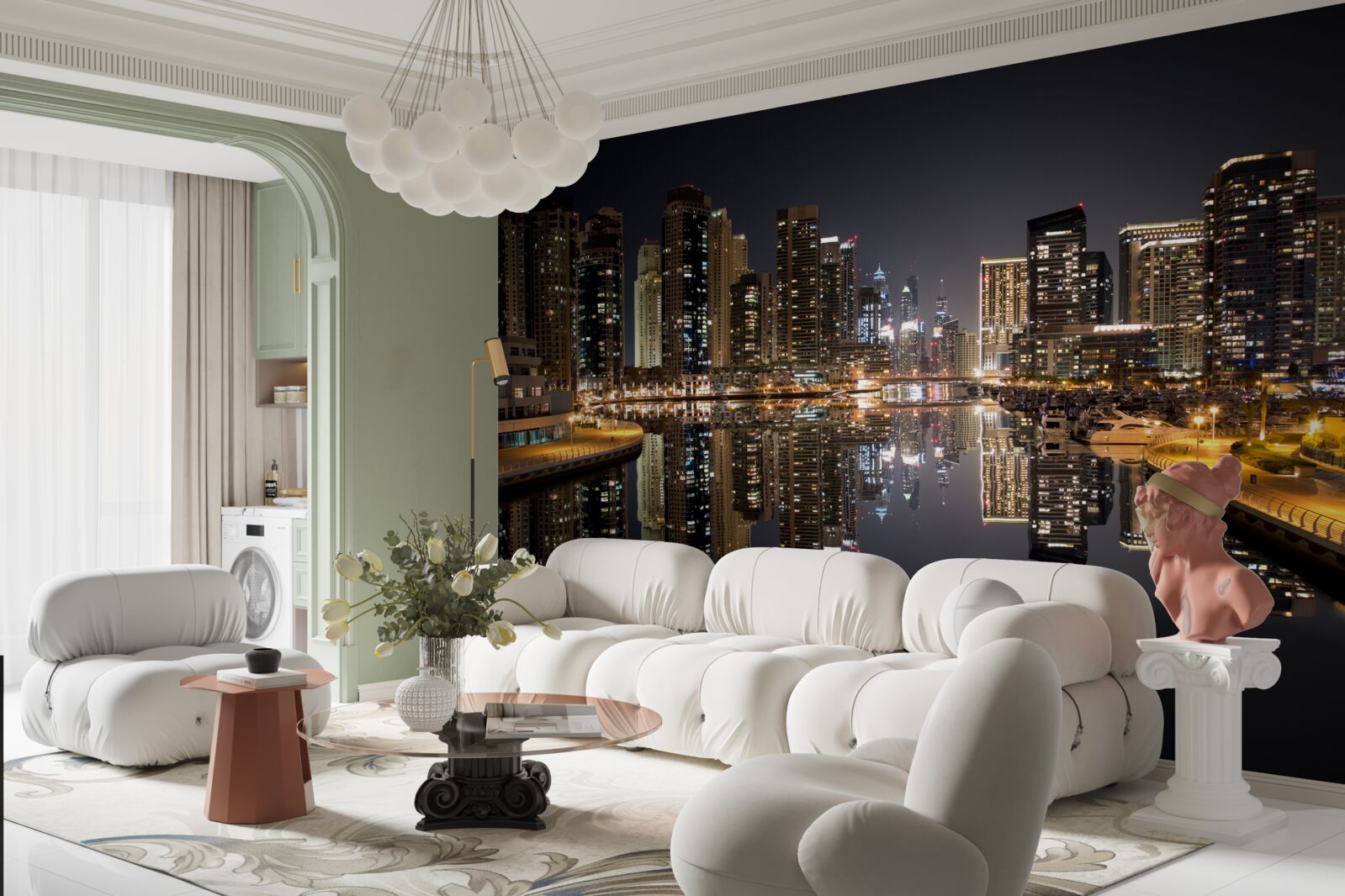 Fotobehang weerspiegeling van wolkenkrabbers in water