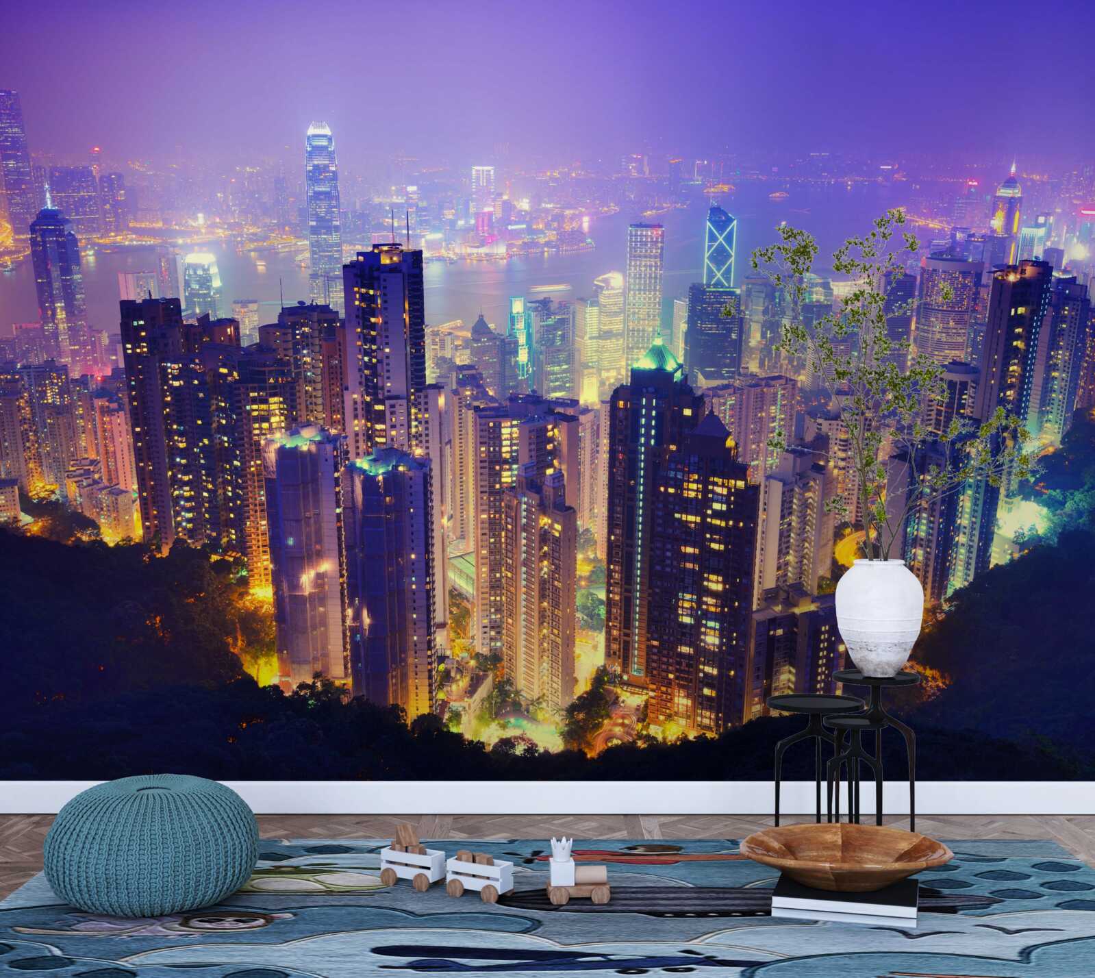 Fotobehang hong kong bij nacht heeft een prachtige skyline