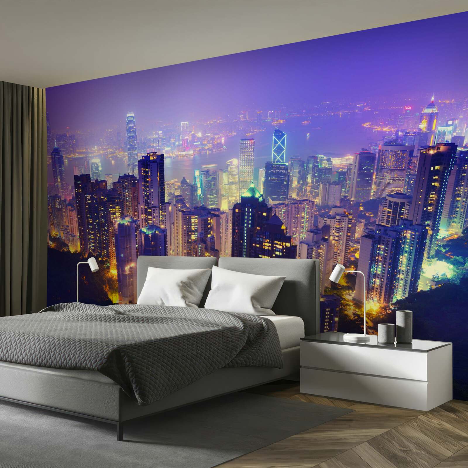 Fotobehang hong kong bij nacht heeft een prachtige skyline