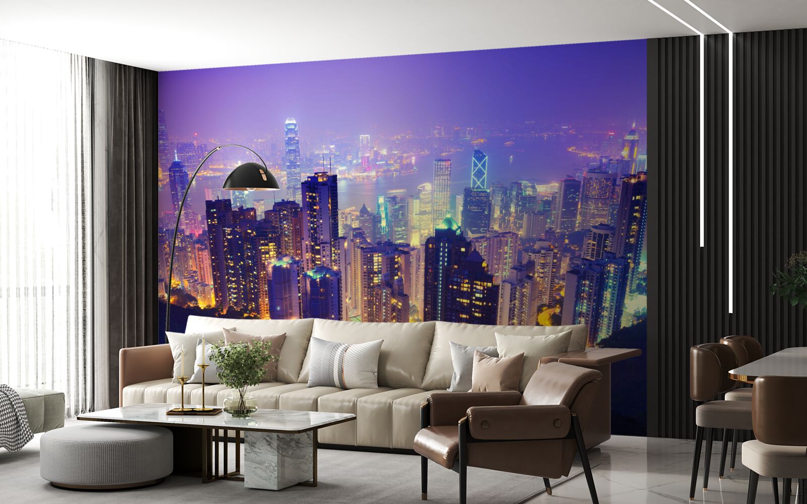 Fotobehang hong kong bij nacht heeft een prachtige skyline