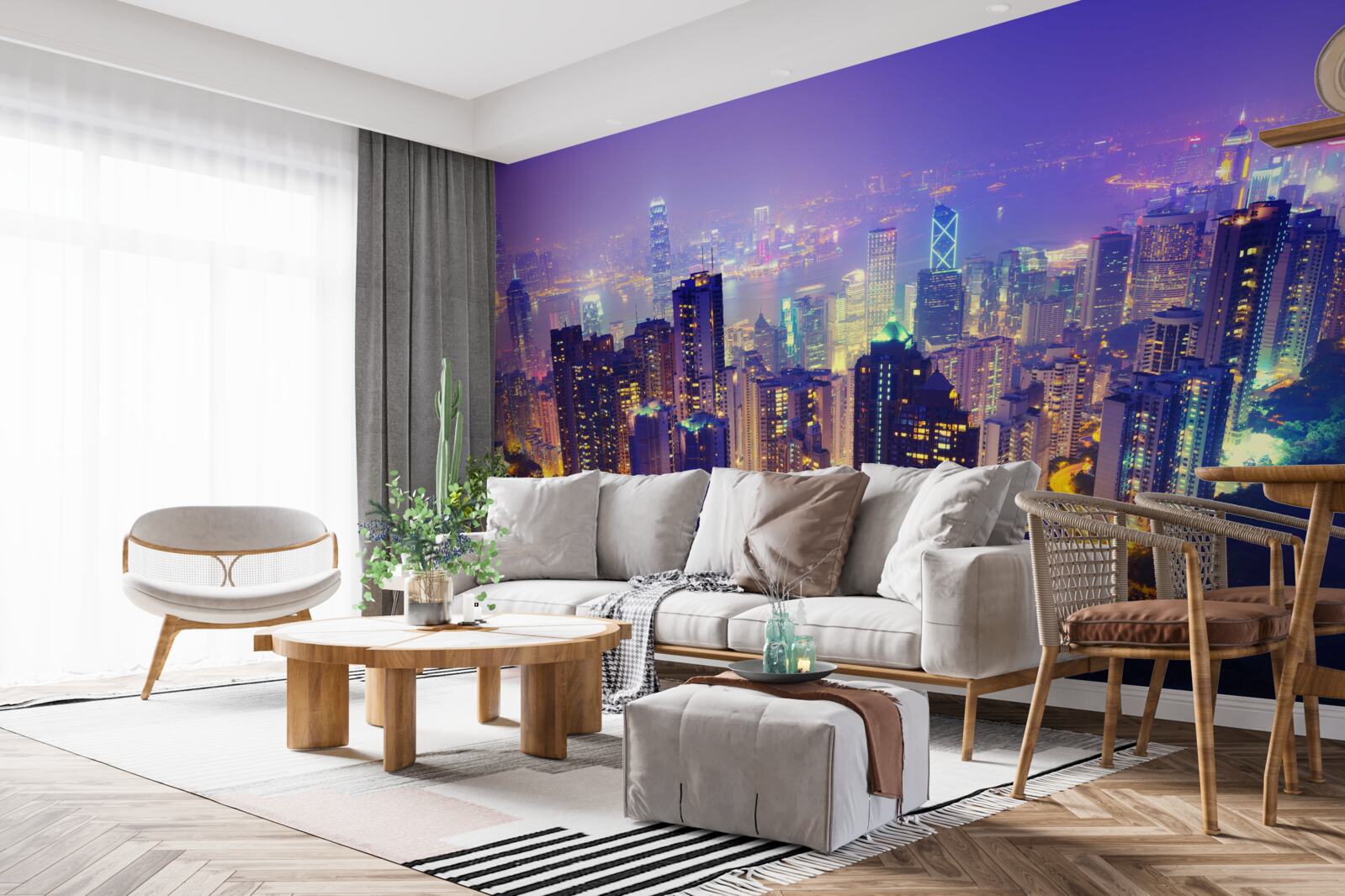 Fotobehang hong kong bij nacht heeft een prachtige skyline