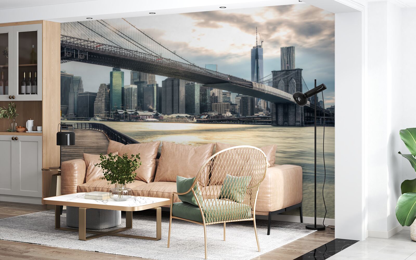 Fotobehang promenade onder de brookliński brug