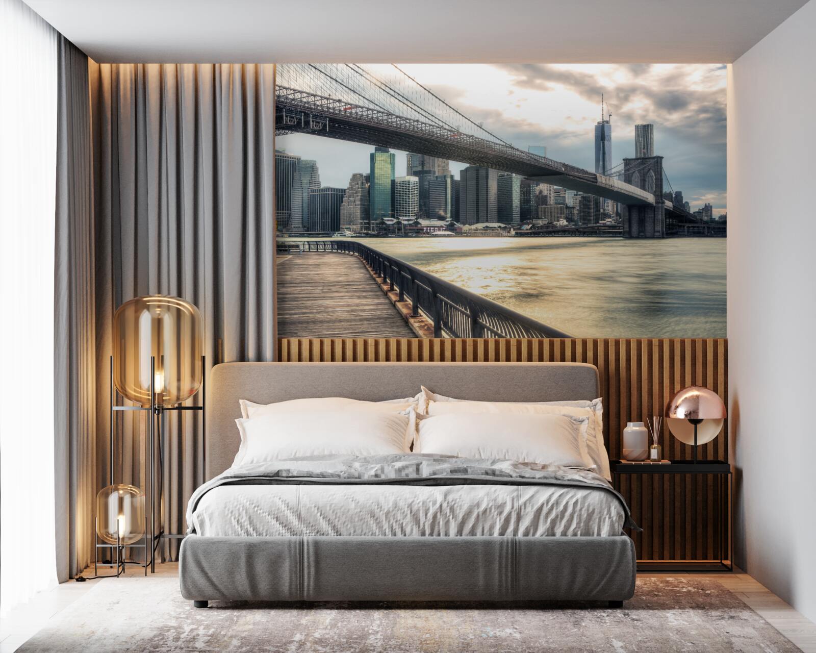 Fotobehang promenade onder de brookliński brug