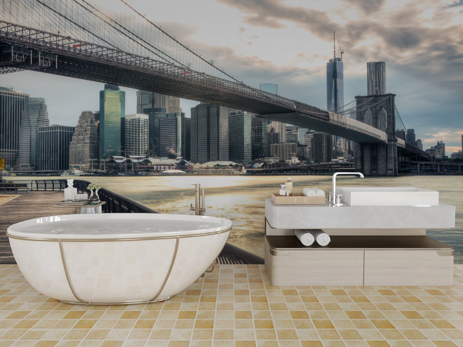 Fotobehang promenade onder de brookliński brug