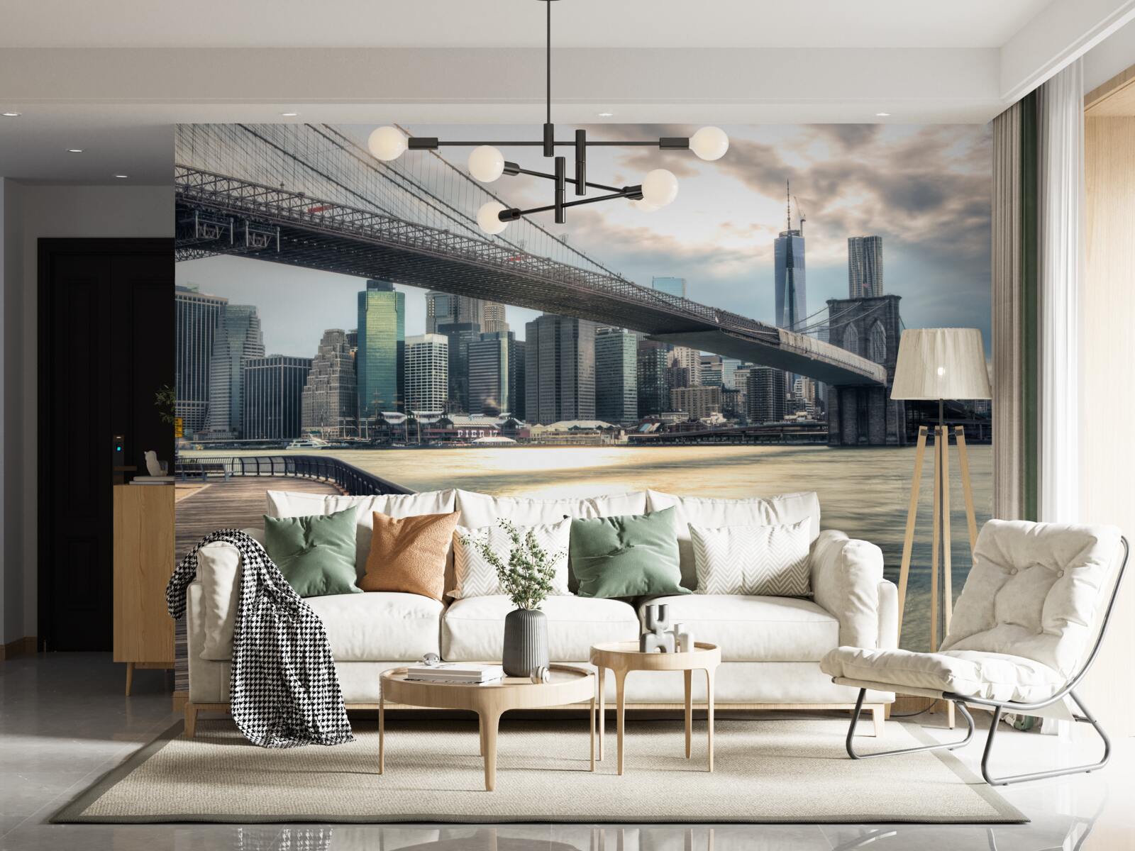 Fotobehang promenade onder de brookliński brug