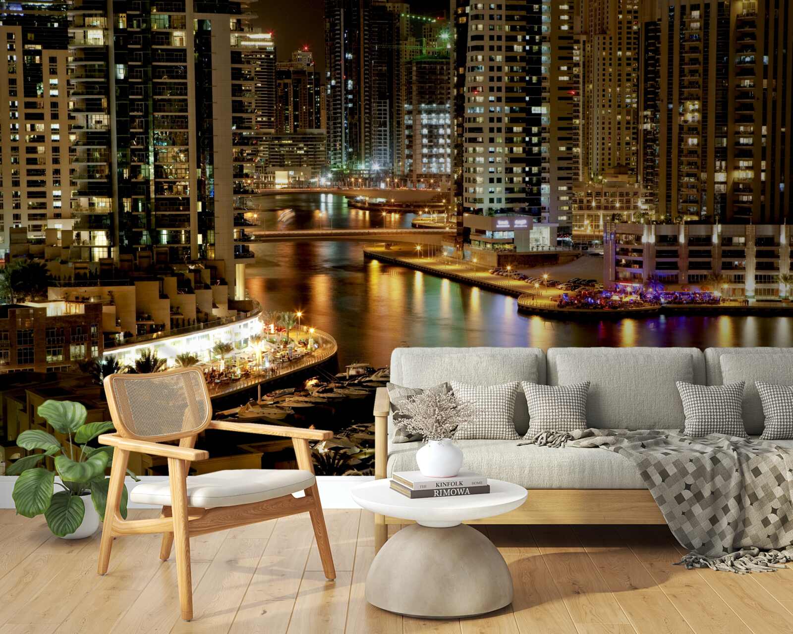 Fotobehang nachtpier met boten