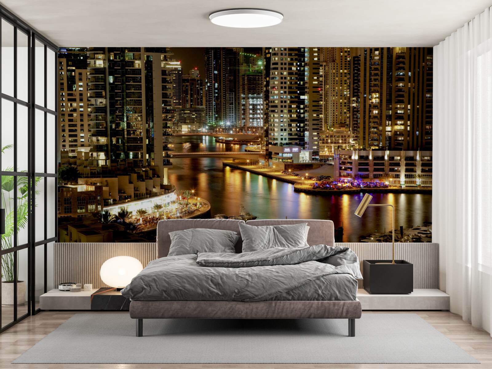 Fotobehang nachtpier met boten