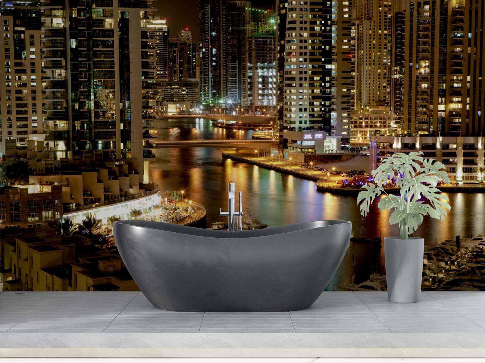 Fotobehang nachtpier met boten