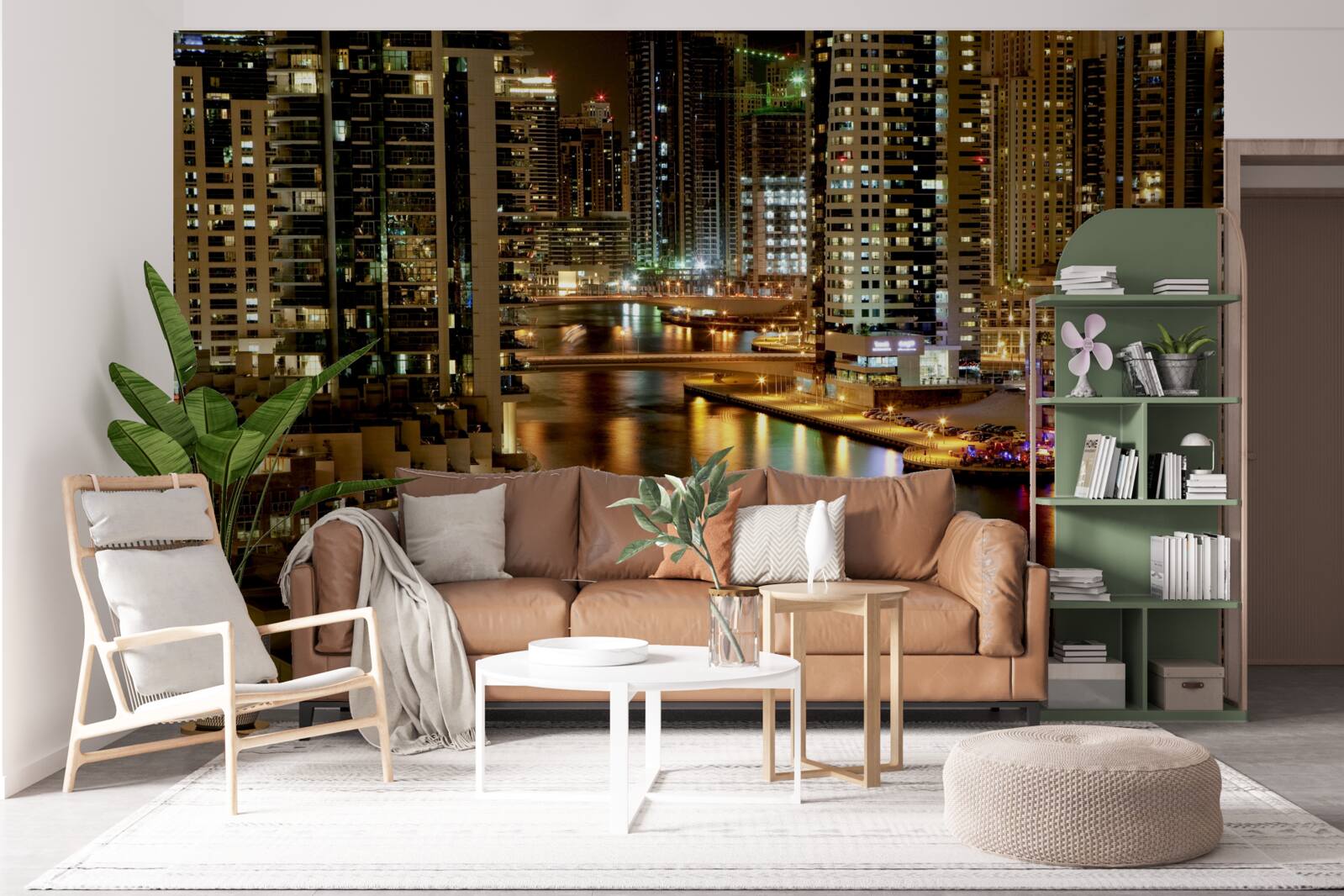 Fotobehang nachtpier met boten