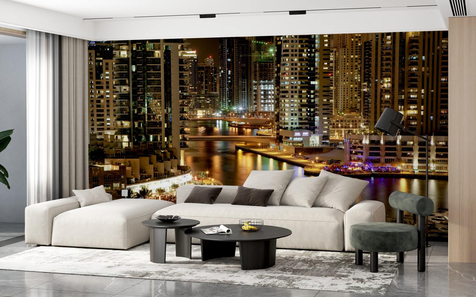 Fotobehang nachtpier met boten