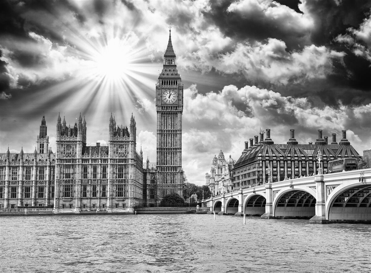 Fotobehang londen zwart-wit geschilderd met big ben