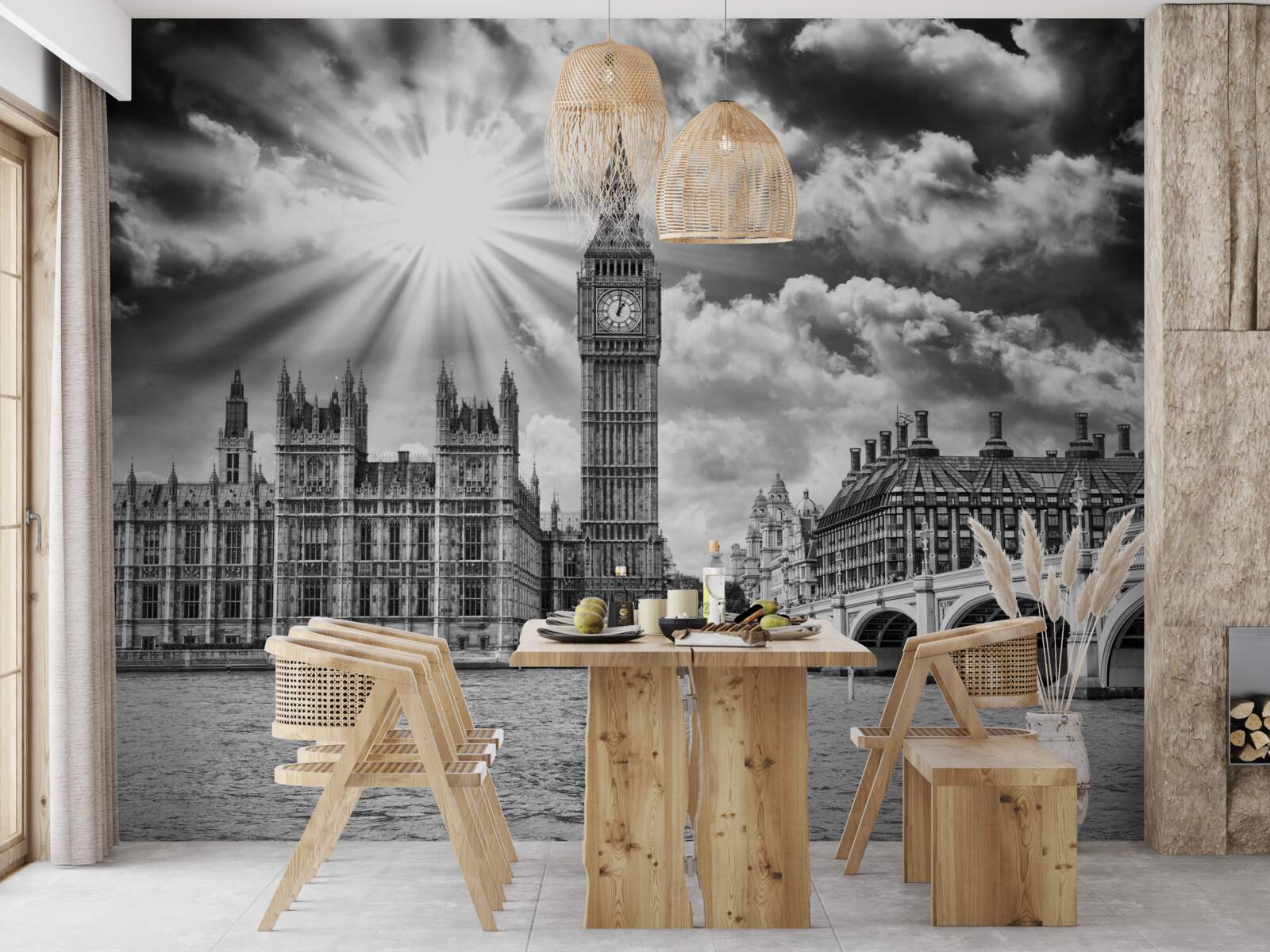 Fotobehang londen zwart-wit geschilderd met big ben