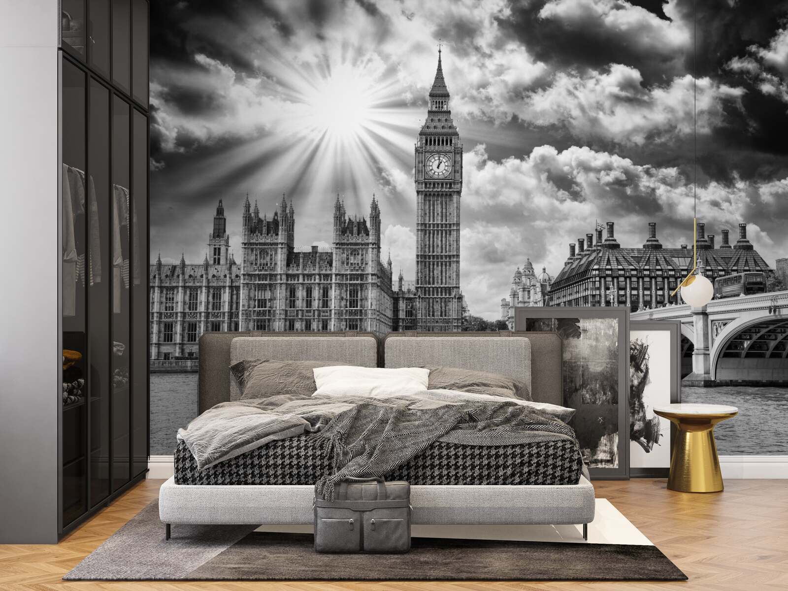 Fotobehang londen zwart-wit geschilderd met big ben