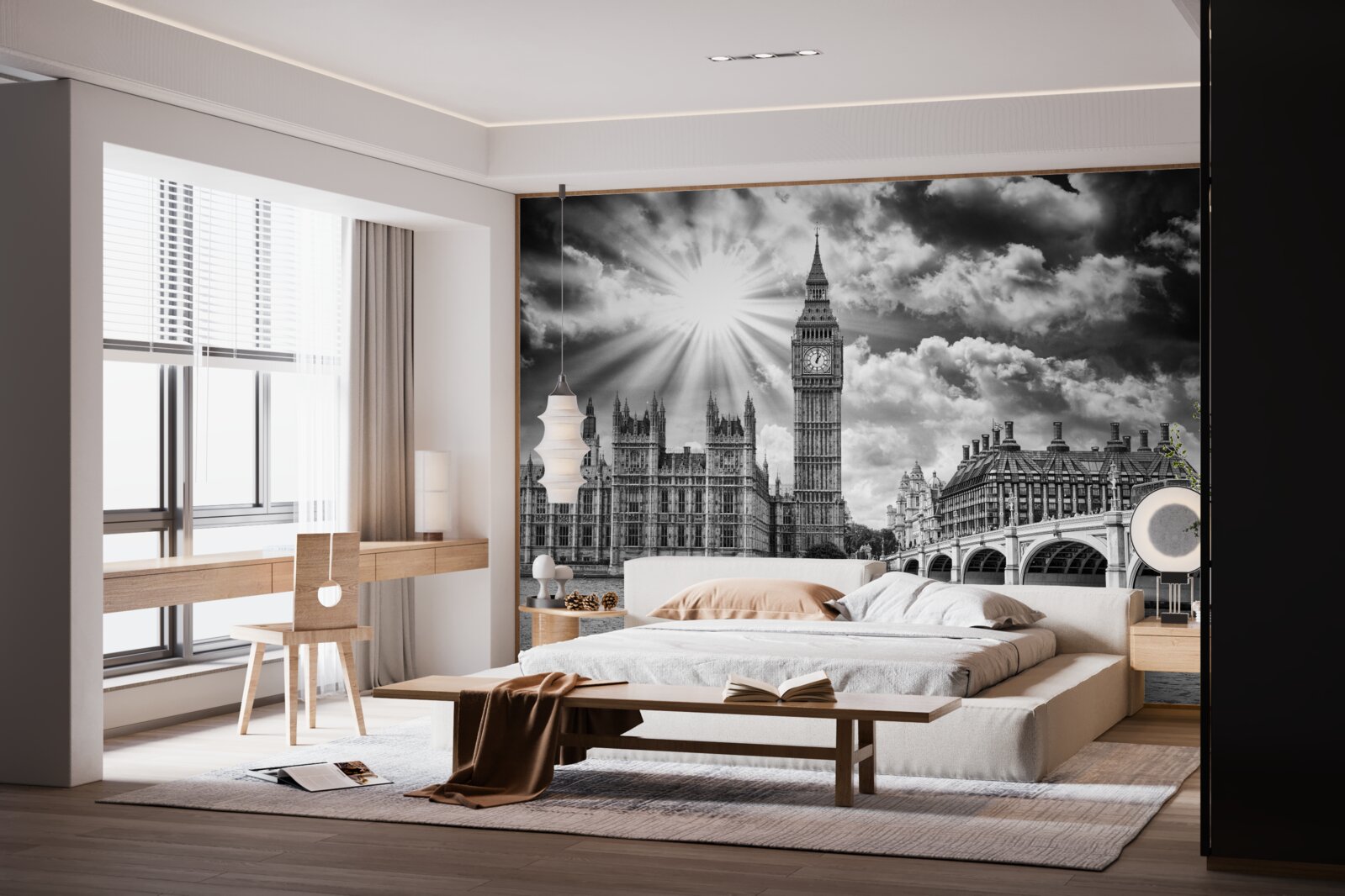 Fotobehang londen zwart-wit geschilderd met big ben