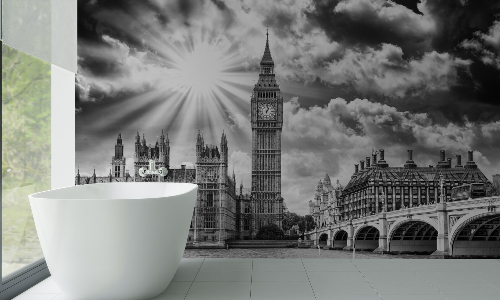 Fotobehang londen zwart-wit geschilderd met big ben