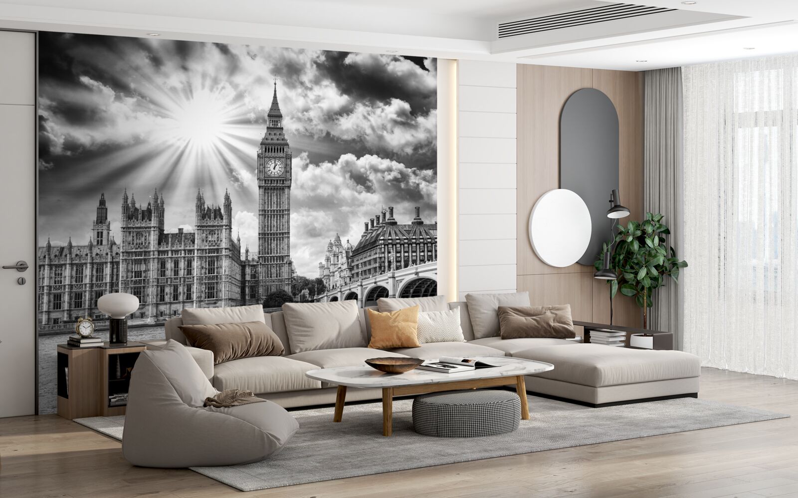 Fotobehang londen zwart-wit geschilderd met big ben