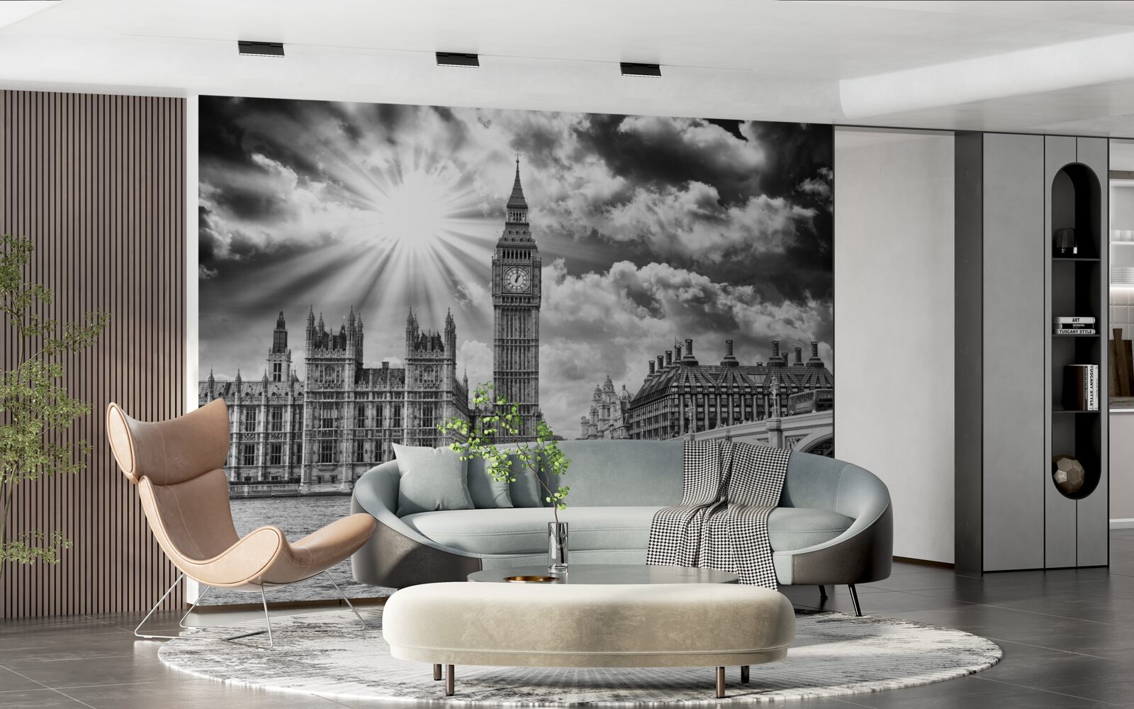 Fotobehang londen zwart-wit geschilderd met big ben