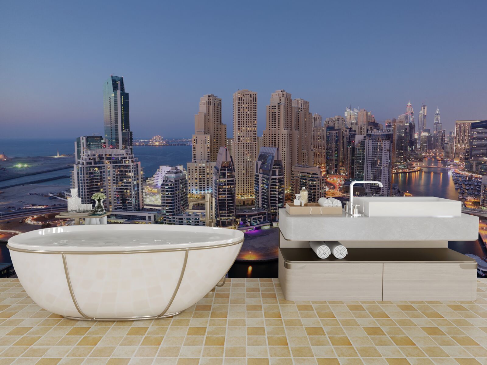 Fotobehang zonsondergang boven dubai