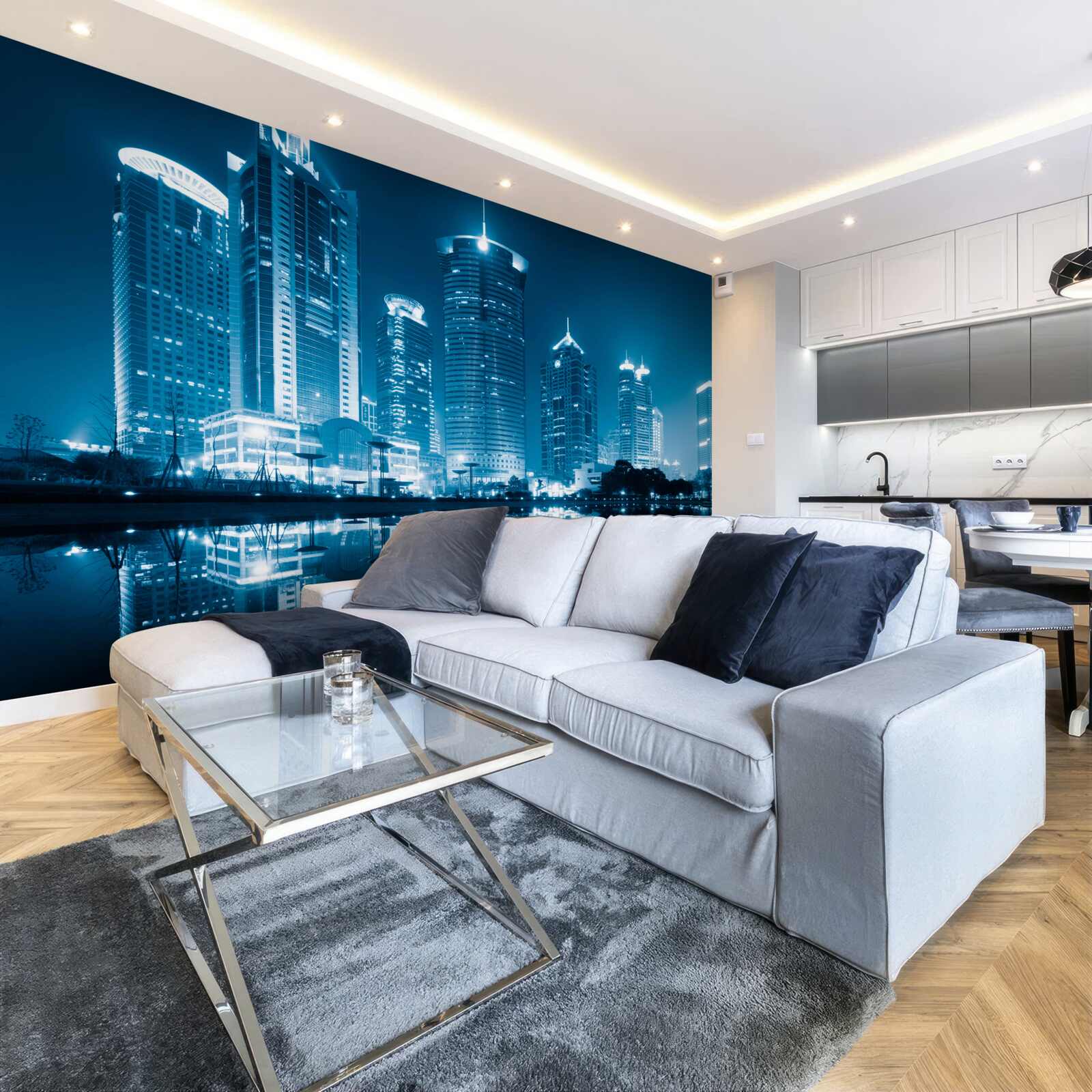 Fotobehang nachtshanghai in het licht van lantaarns