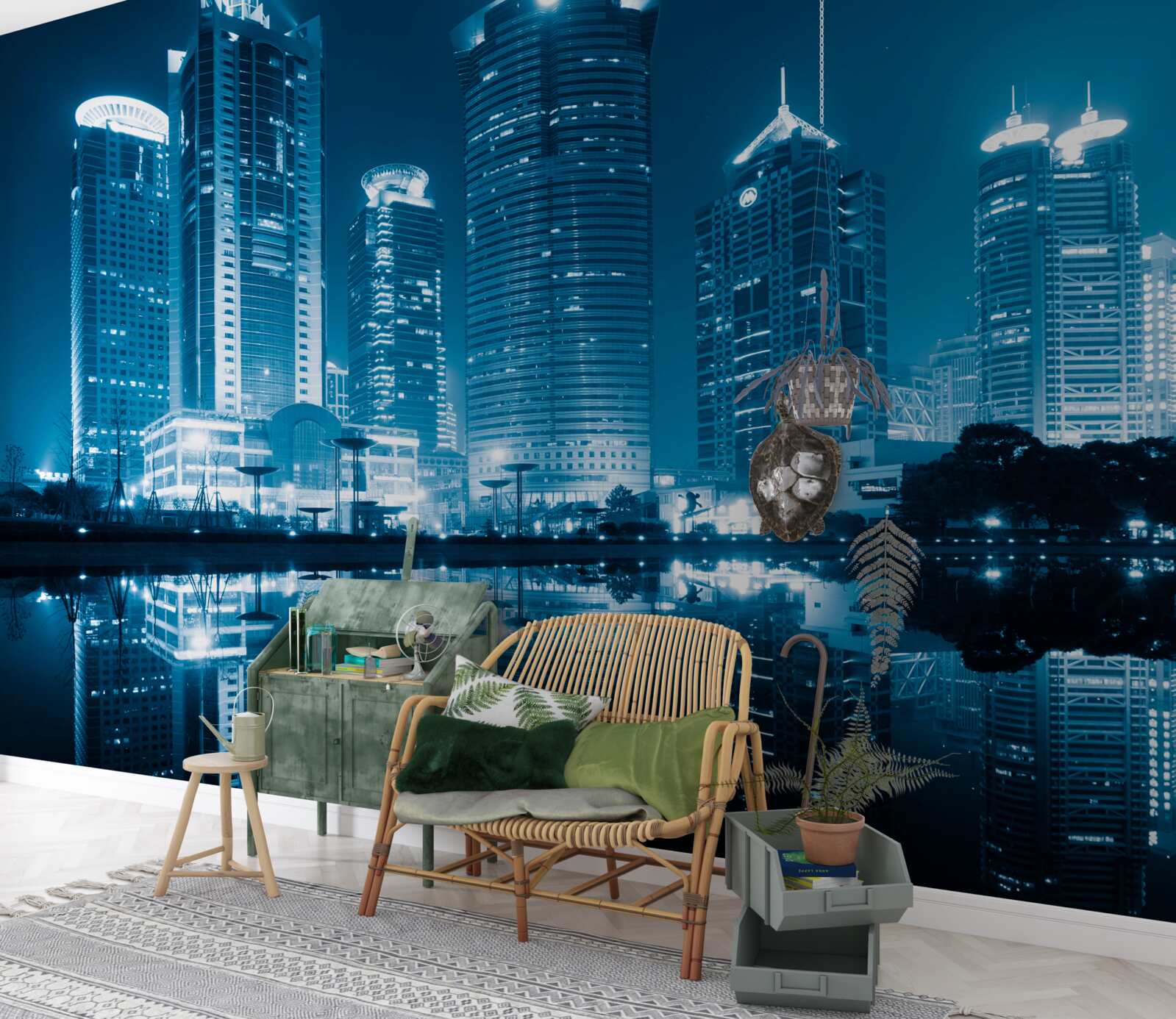 Fotobehang nachtshanghai in het licht van lantaarns