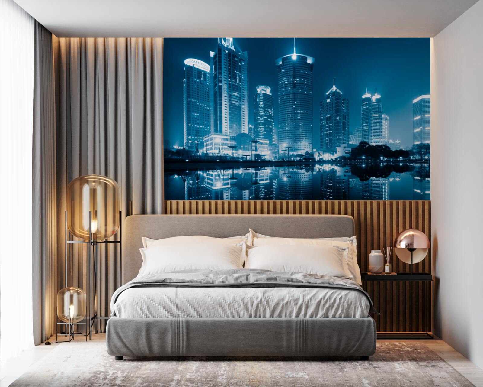 Fotobehang nachtshanghai in het licht van lantaarns