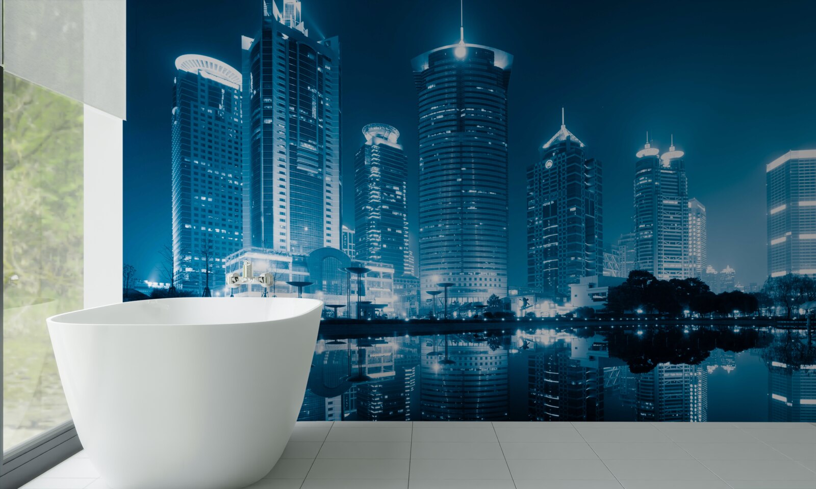 Fotobehang nachtshanghai in het licht van lantaarns