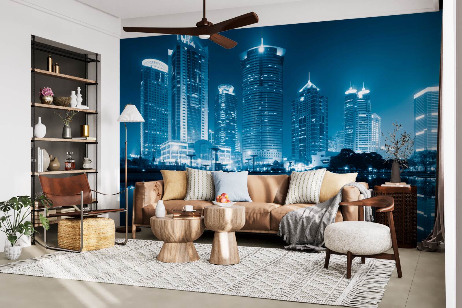 Fotobehang nachtshanghai in het licht van lantaarns