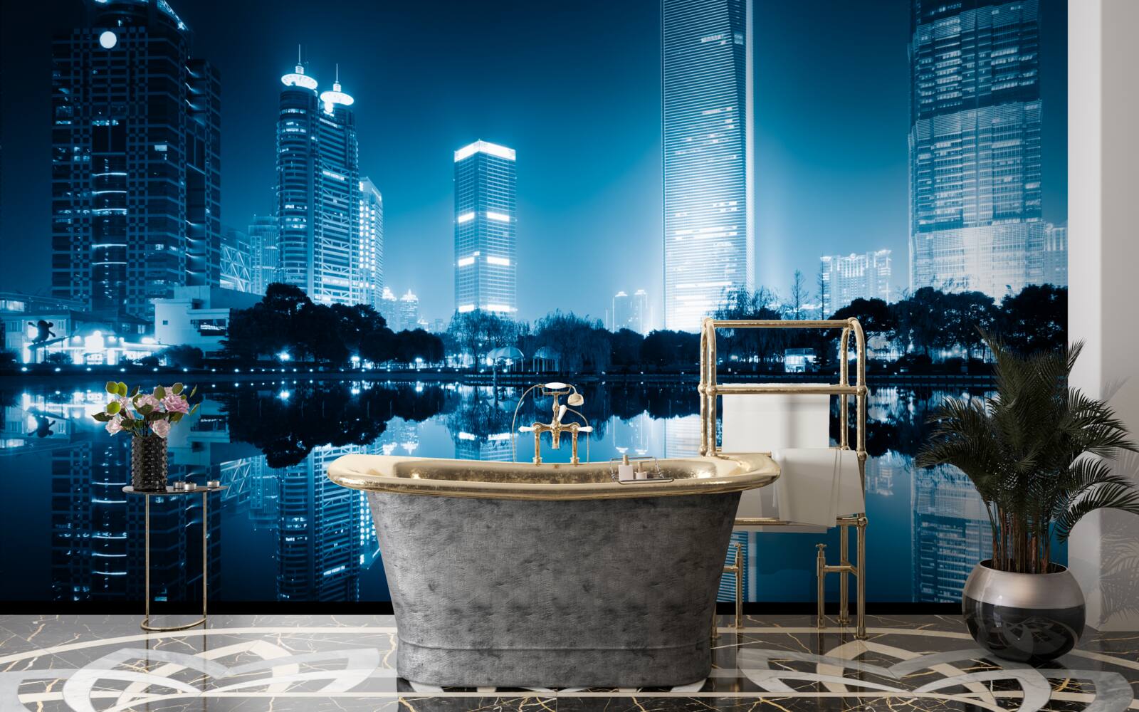 Fotobehang stadsverlichting 's nachts