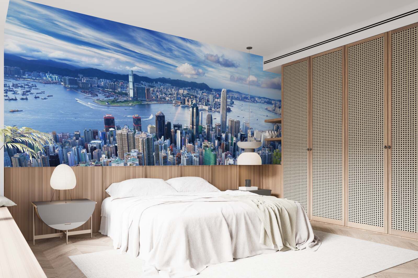 Fotobehang wolkenkrabbers in de haven van victoria