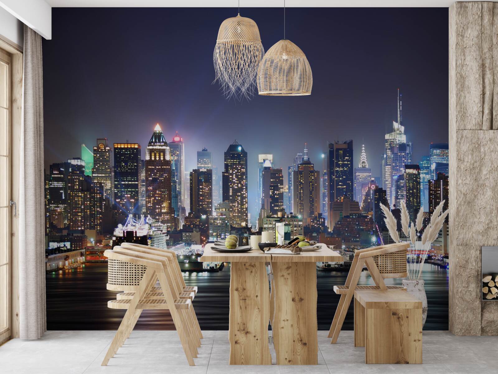 Fotobehang wolkenkrabbers van een grote stad bij nacht