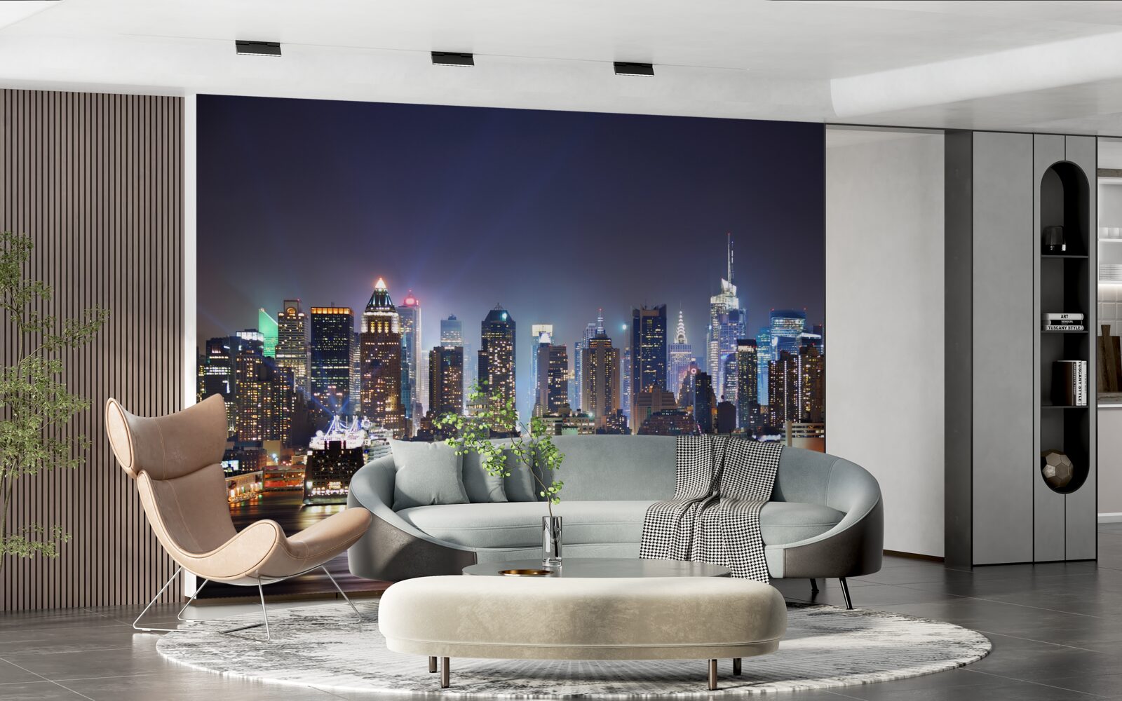 Fotobehang wolkenkrabbers van een grote stad bij nacht