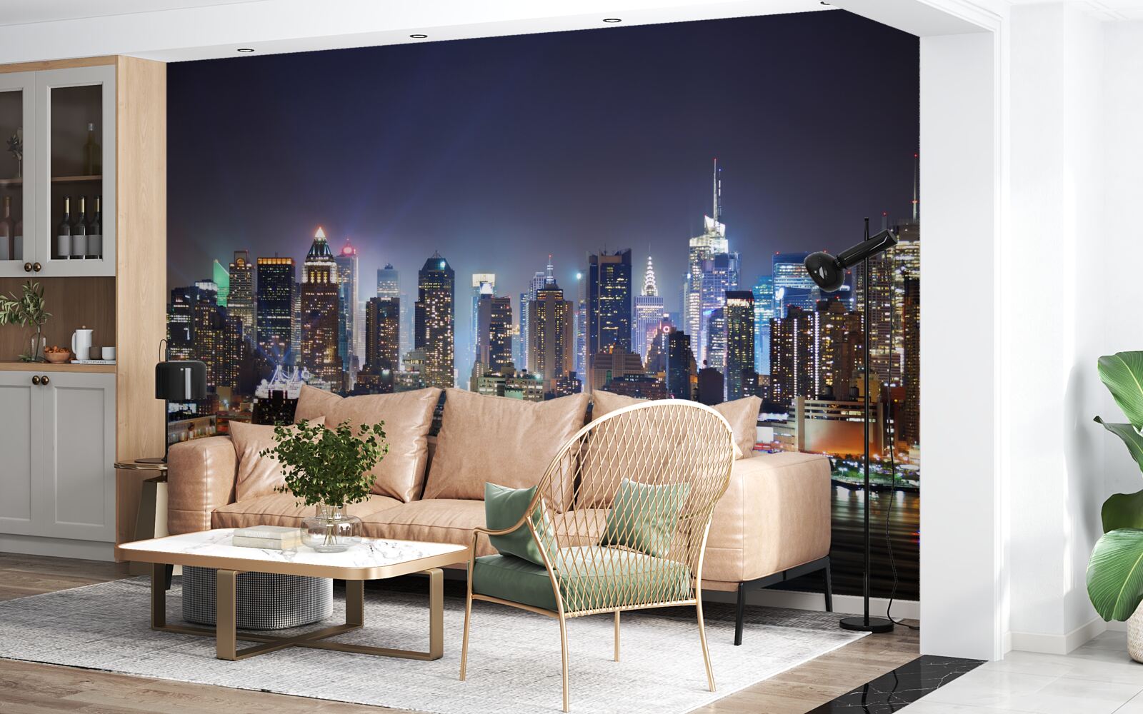 Fotobehang wolkenkrabbers van een grote stad bij nacht