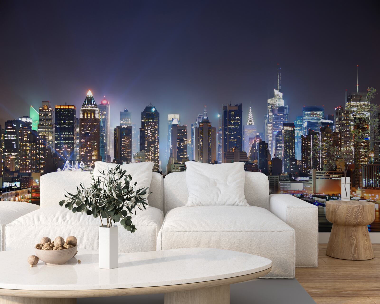 Fotobehang wolkenkrabbers van een grote stad bij nacht