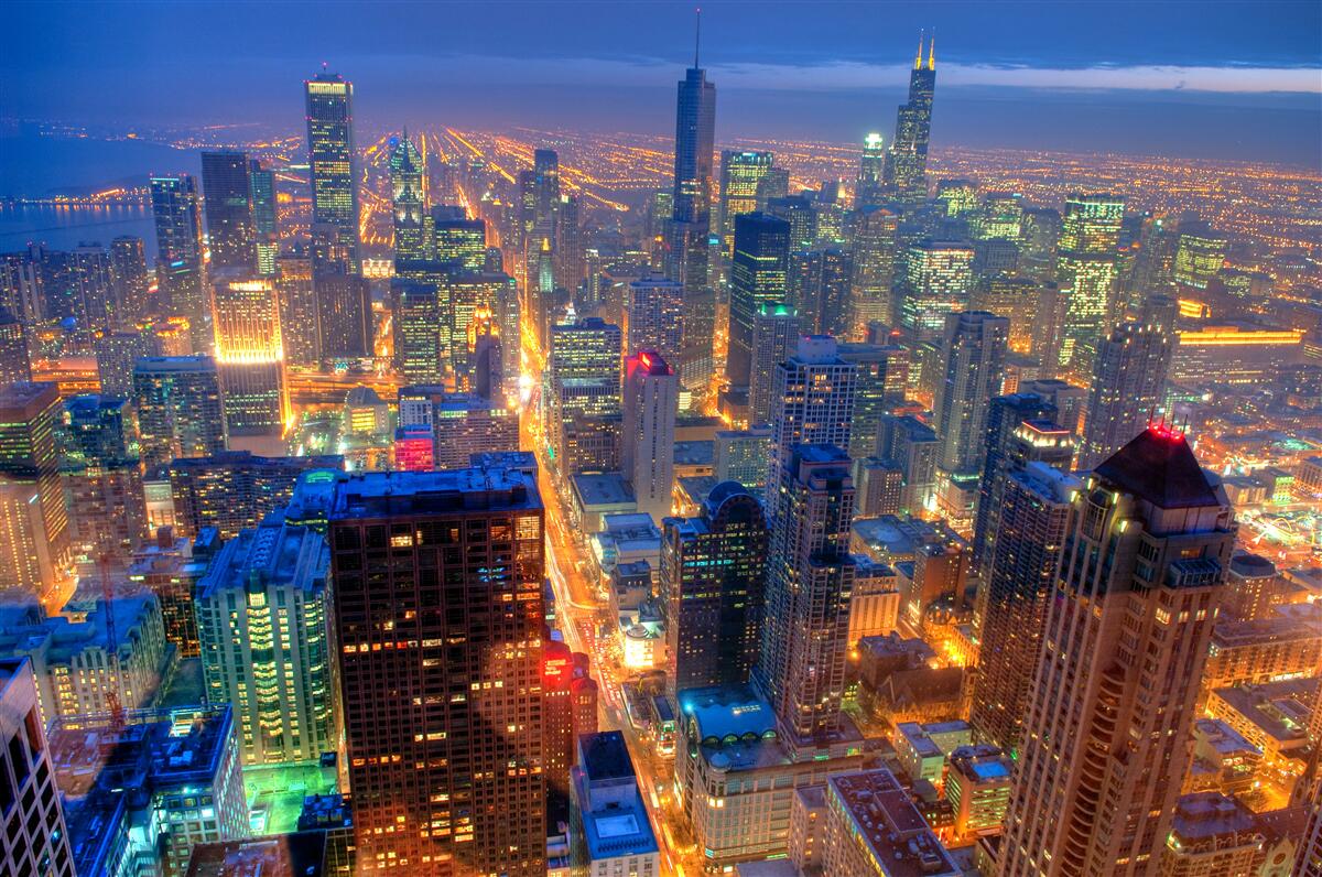 Fotobehang Stadsverlichting Chicago verlicht de straten