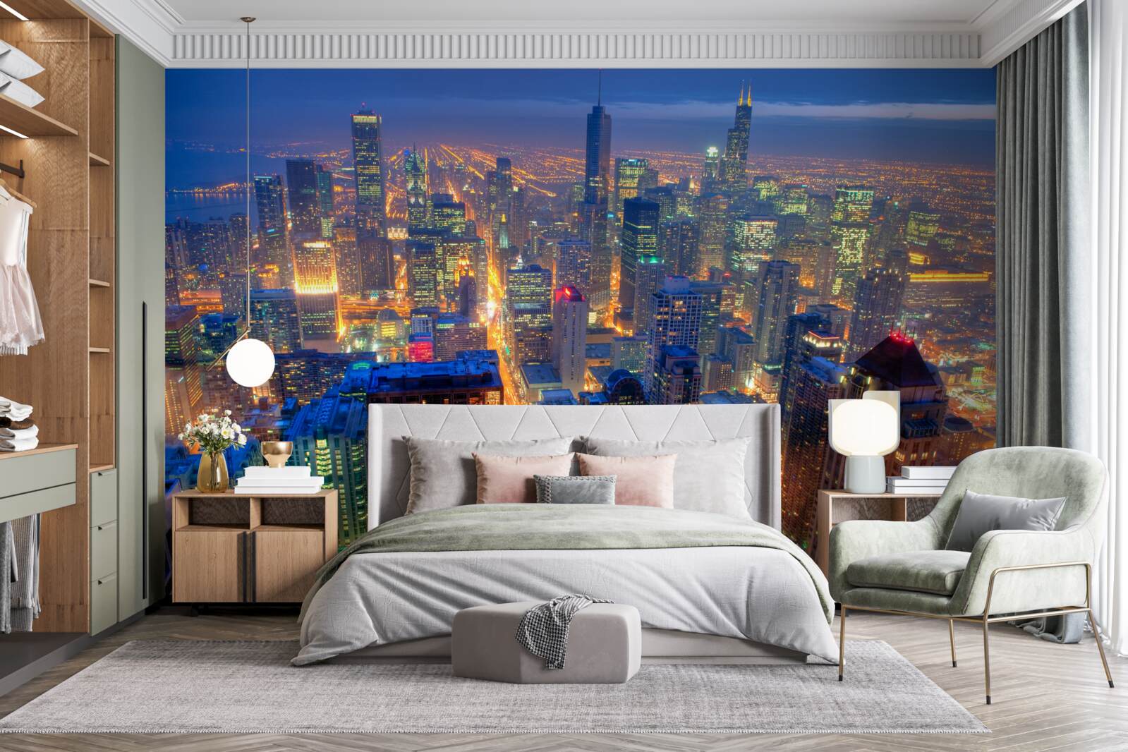 Fotobehang Stadsverlichting Chicago verlicht de straten