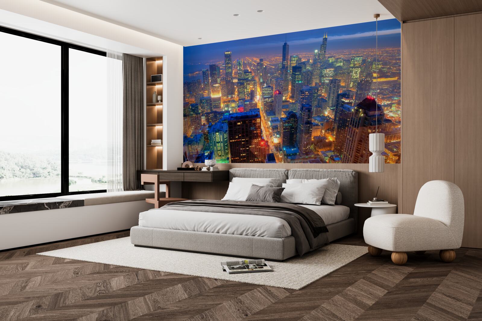 Fotobehang Stadsverlichting Chicago verlicht de straten