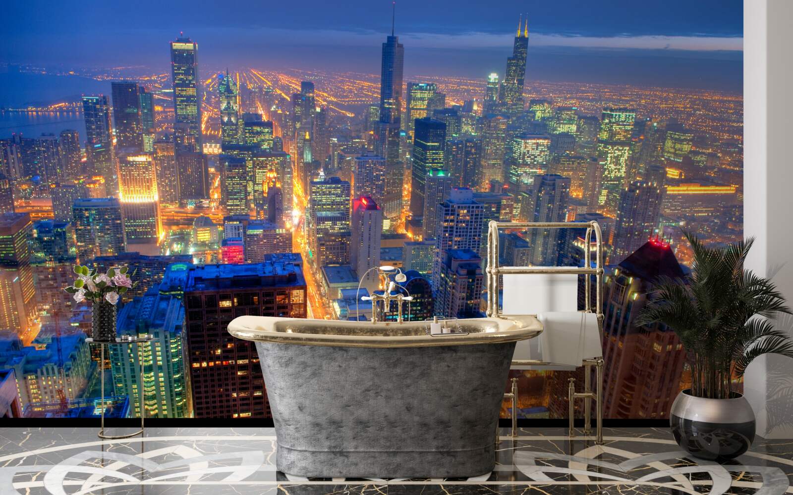 Fotobehang Stadsverlichting Chicago verlicht de straten