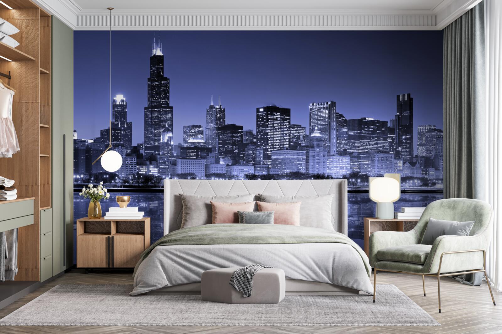 Fotobehang nachtzicht van chicago