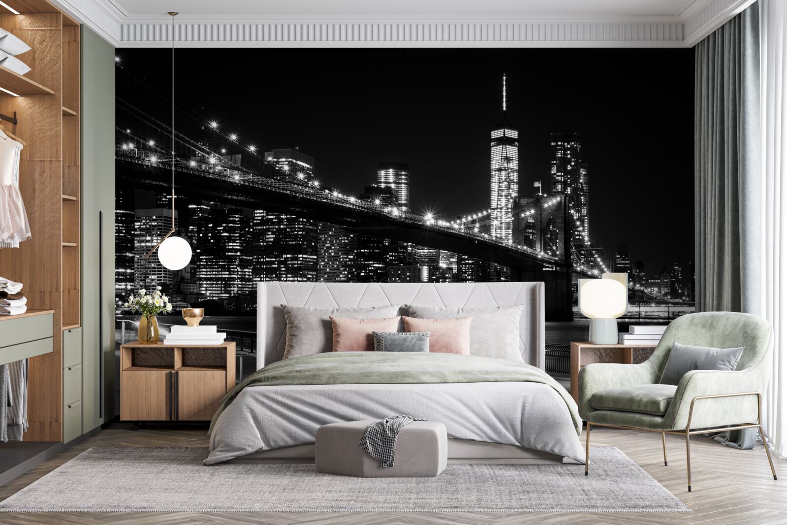Fotobehang brooklyn bridge en manhattan in zwart-wit