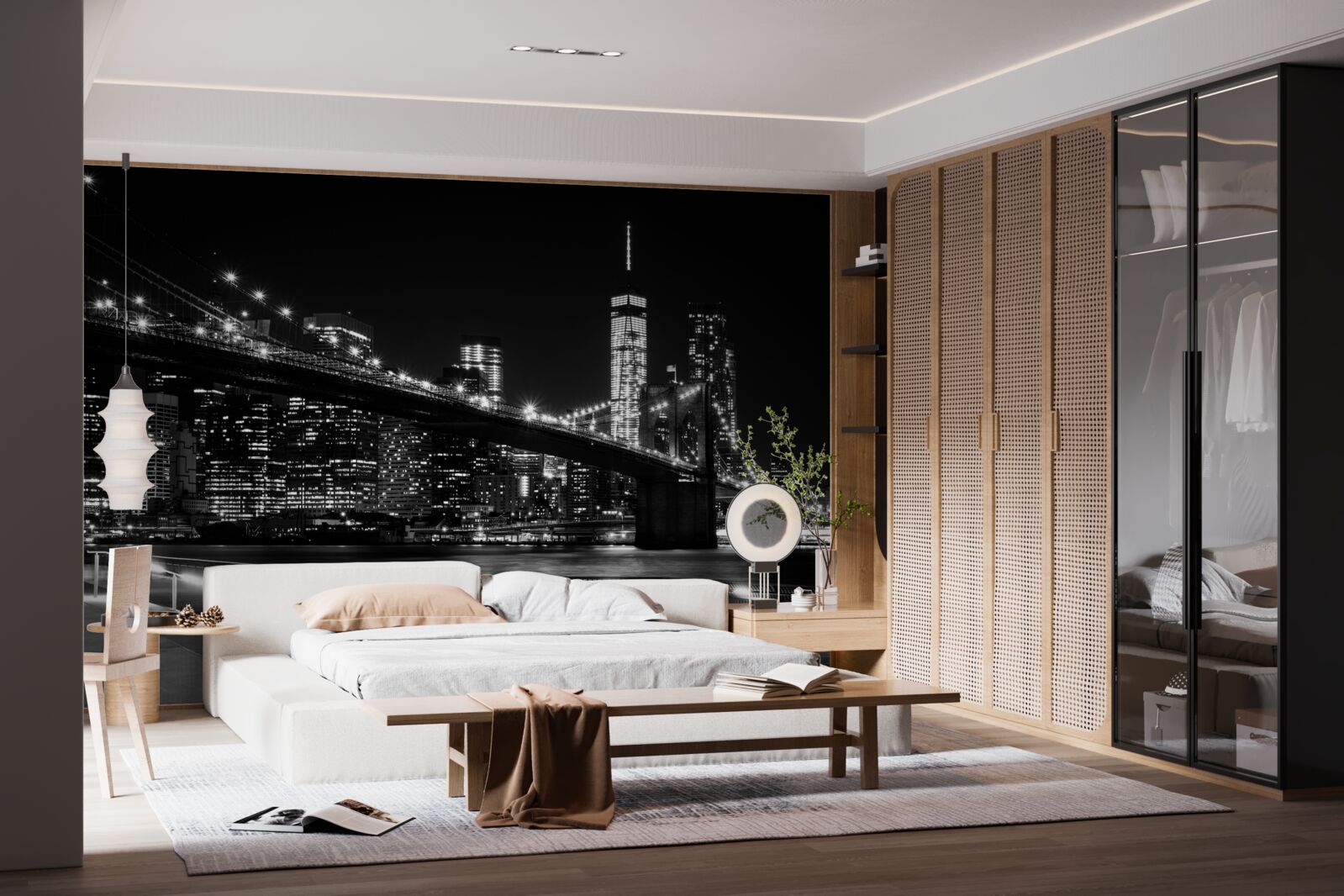 Fotobehang brooklyn bridge en manhattan in zwart-wit